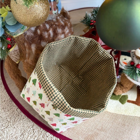 Handmade Christmas Fabric Basket Holiday Gift Basket Christmas Tree