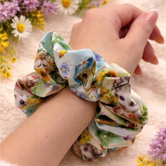 Spring Kitten Floral Scrunchie - Standard Size