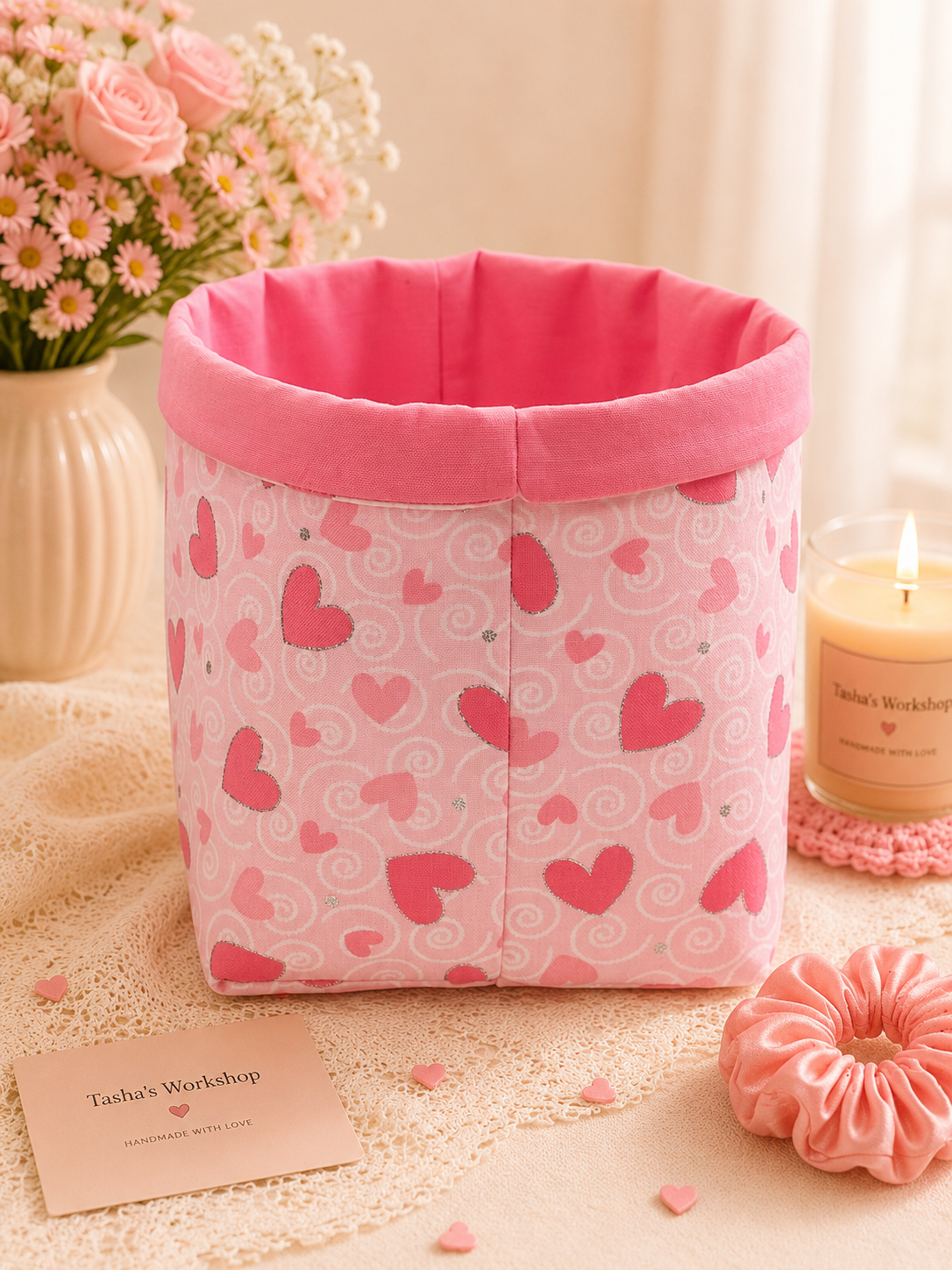 Pink Heart Gift Storage Basket