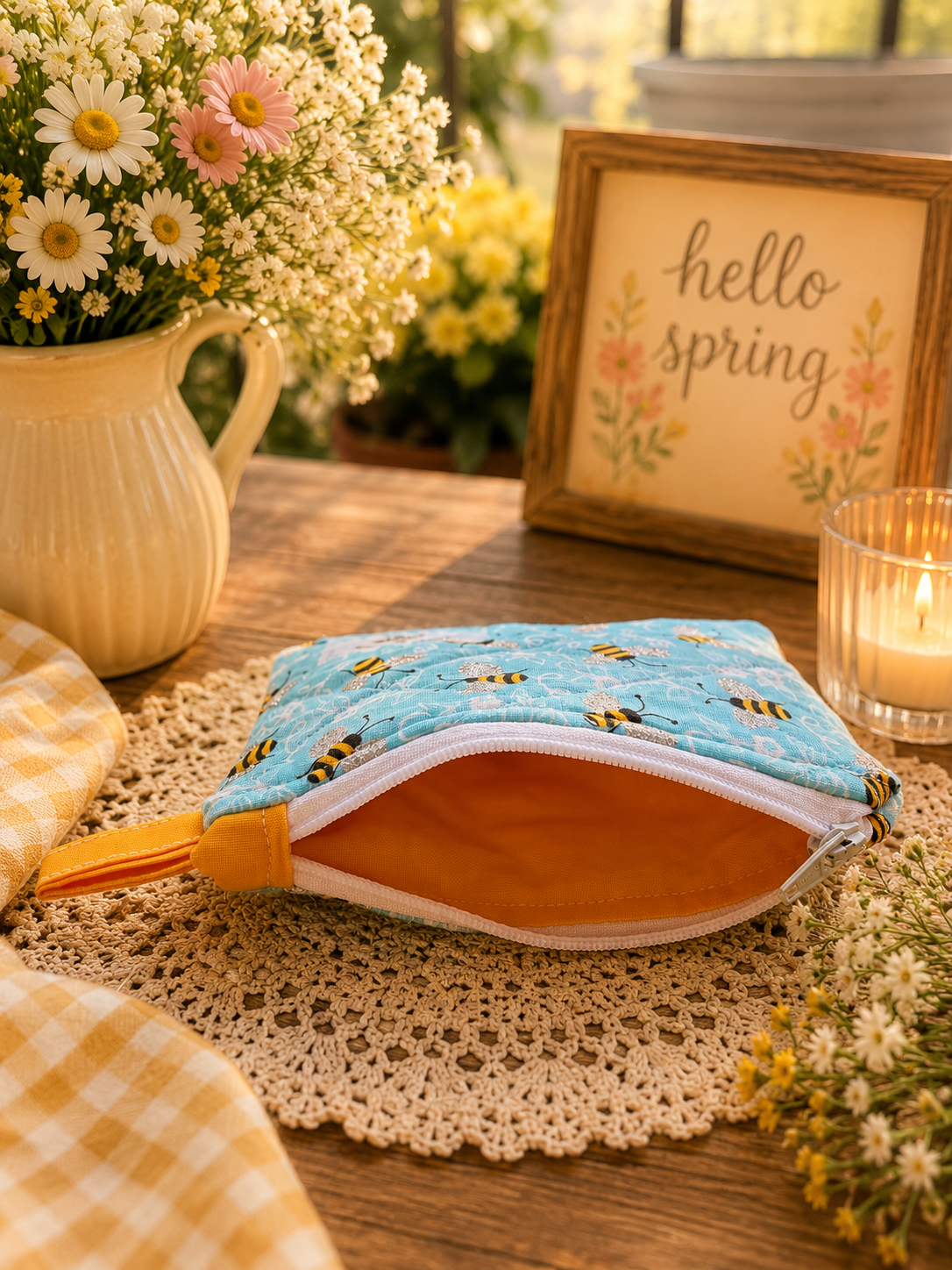 Bee Quilted Zipper Wallet