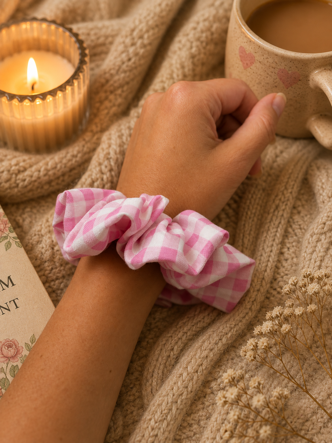 Pink Gingham Standard Size Scrunchie