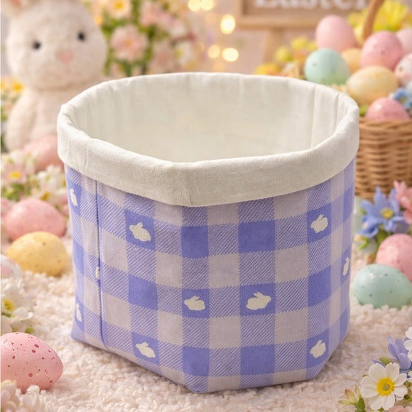 Easter Bunny Gingham Storage Basket with Rabbit Pattern
