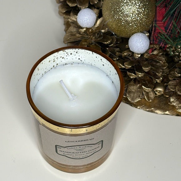 Gingerbread Soy Wax Candle Hand-Poured Holiday Candle in Gold Mercury Glass 7oz