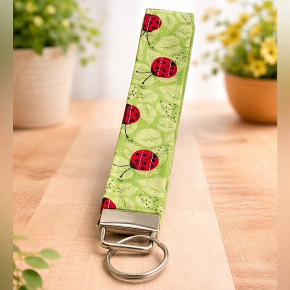 Ladybug Green Fabric Keychain Wristlet