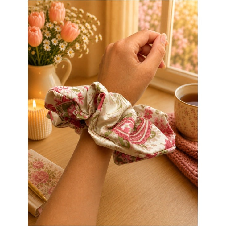 Romantic Floral and Paisley Cotton XXL Scrunchie