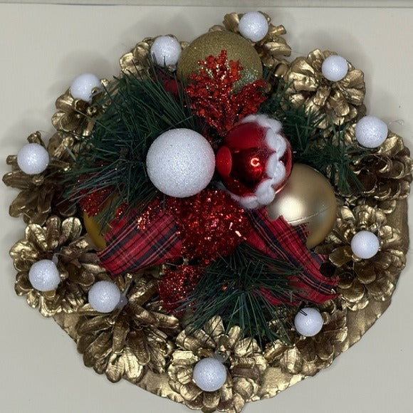 Gold Pinecone Christmas Centerpiece Red & Gold Ornament Holiday Table Decor