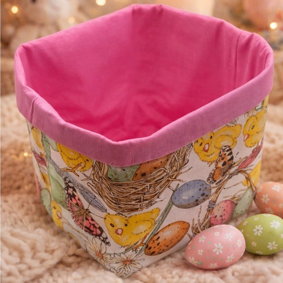 Easter Fabric Storage Basket with Chicks & Eggs