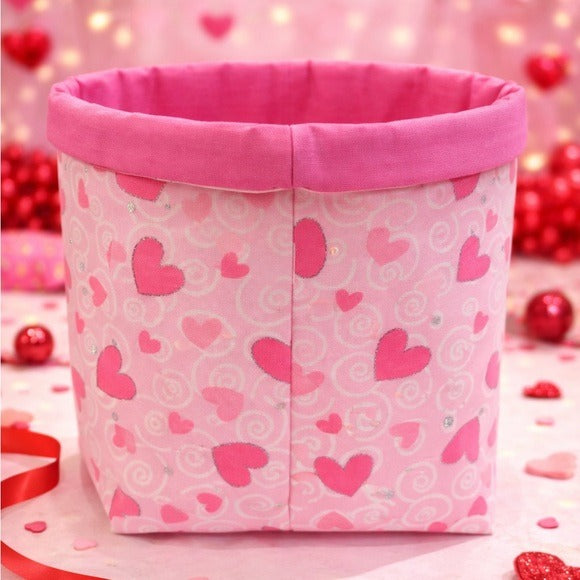 Handmade Valentine Fabric Storage Basket Pink Heart Gift Basket Valentine’s Day