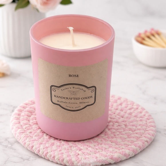 Handcrafted Rose Soy Wax Candle 7oz Floral Scent Gift for Her Home Decor