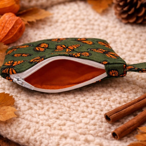 Monarch Butterfly Green Quilted Keychain Wallet