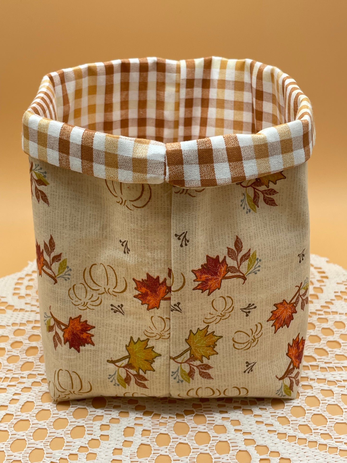 Pumpkins and Leaves Fall Themed Fabric Basket