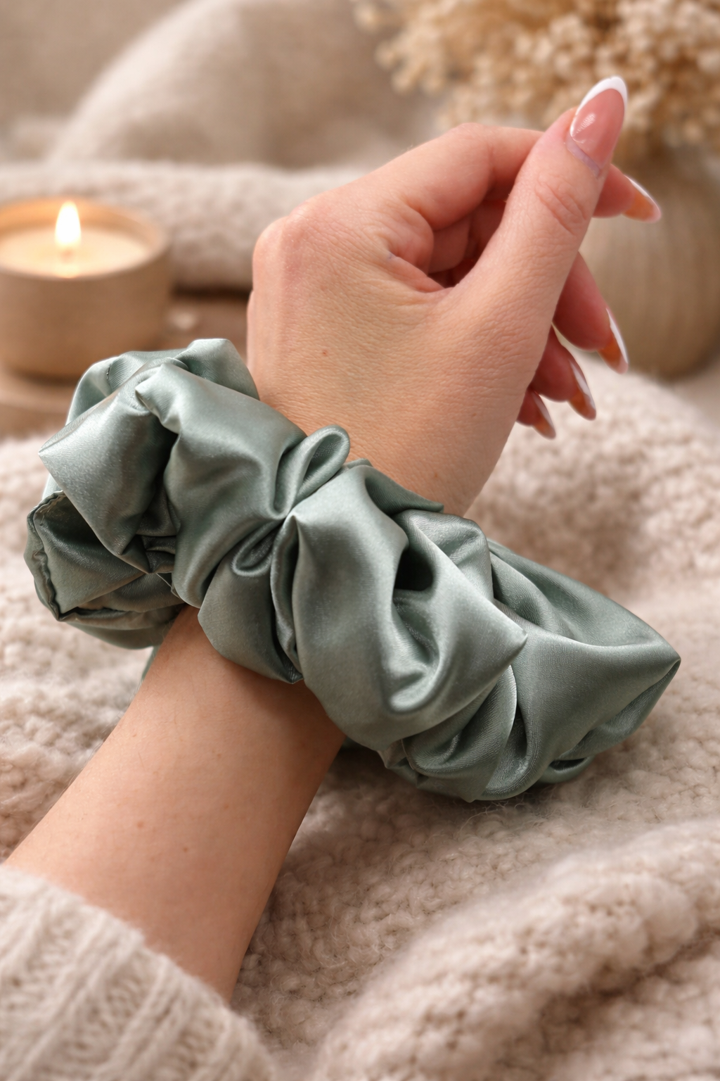 Sage Green Satin XXL Scrunchie