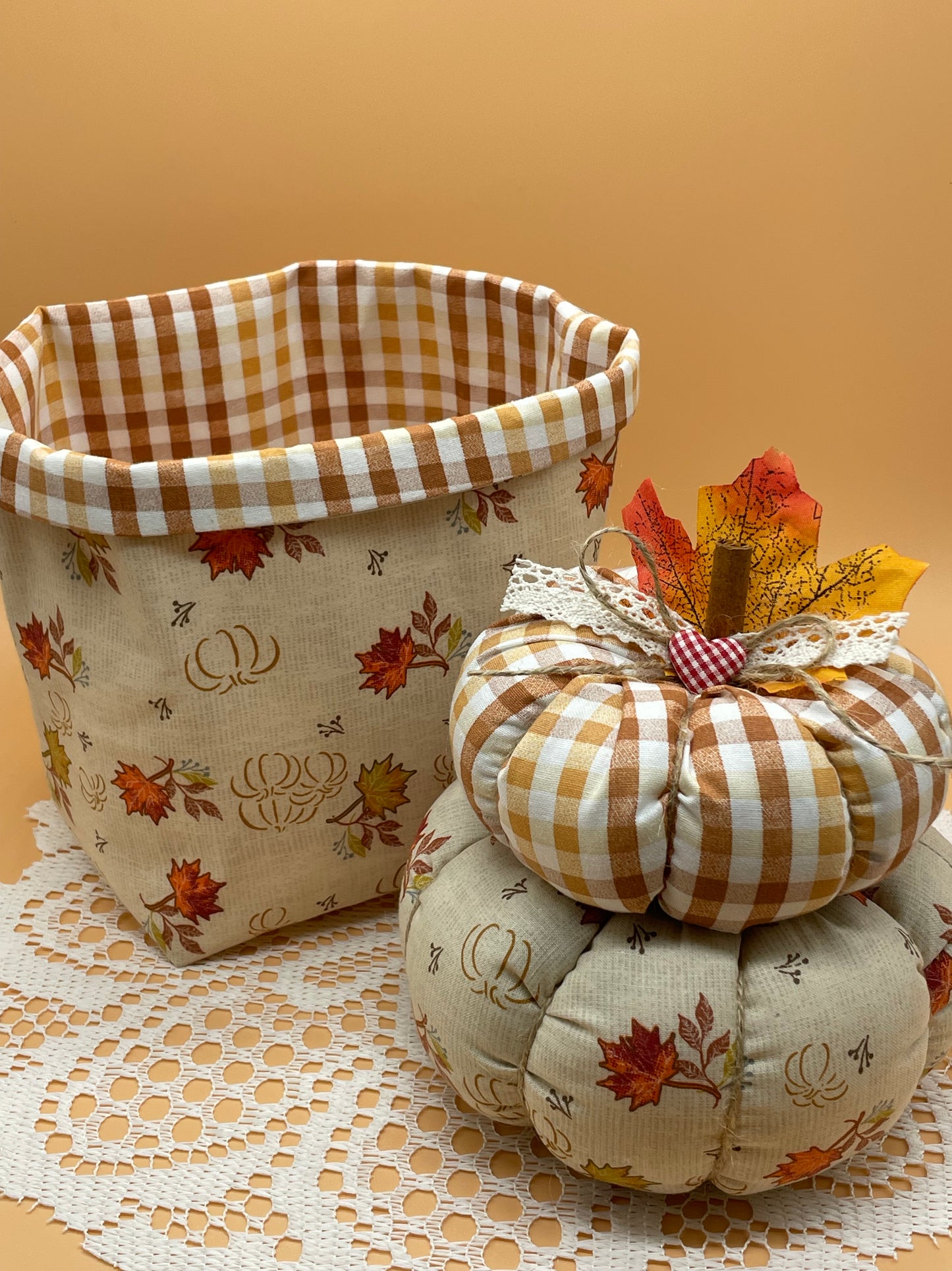 Handmade Fall Set Fabric Baskets and Pumpkin