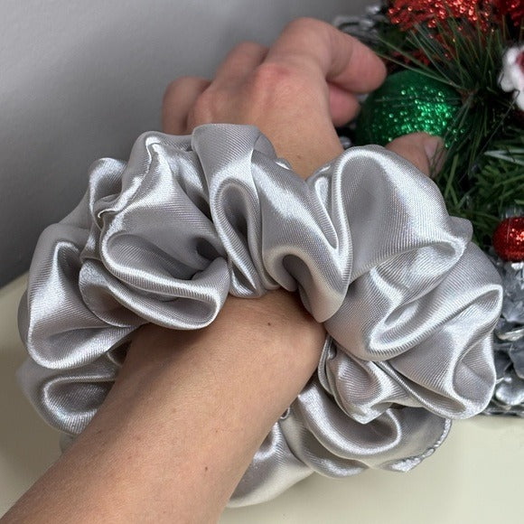 Christmas Silver Satin Hair Scrunchie in Gift Box