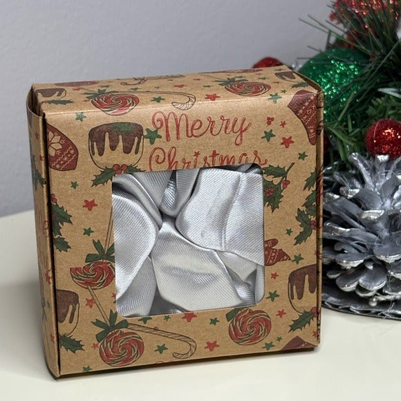 Christmas Silver Satin Hair Scrunchie in Gift Box