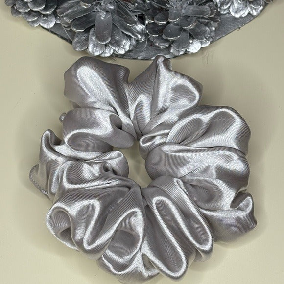 Christmas Silver Satin Hair Scrunchie in Gift Box