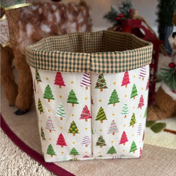 Handmade Christmas Fabric Basket Holiday Gift Basket Christmas Tree