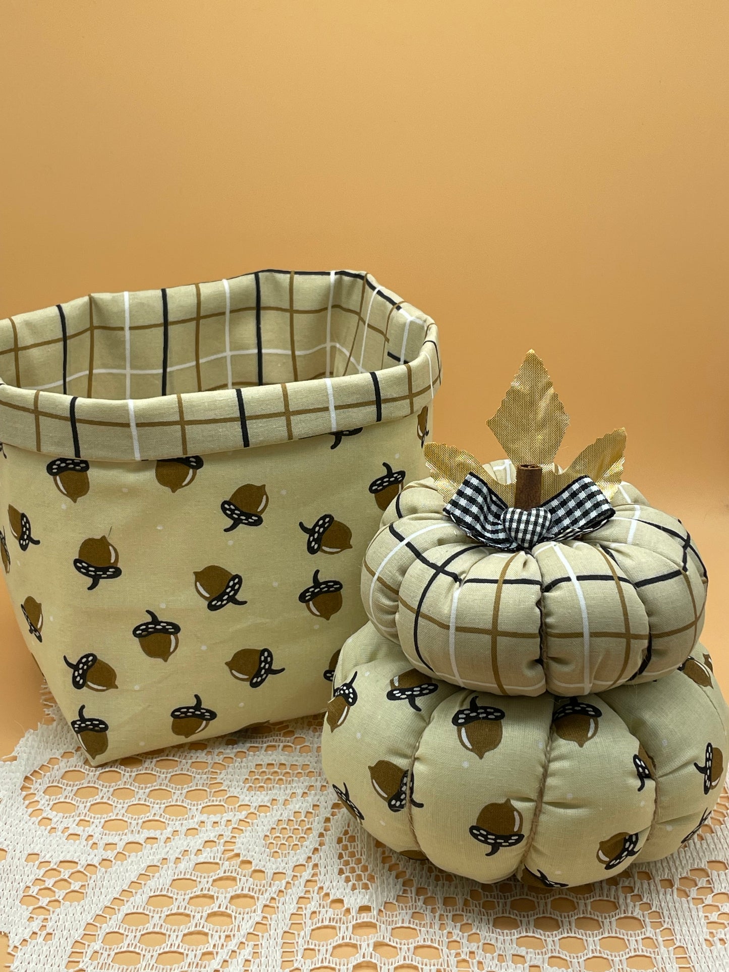 Handmade Fall Set Fabric Baskets and Pumpkin