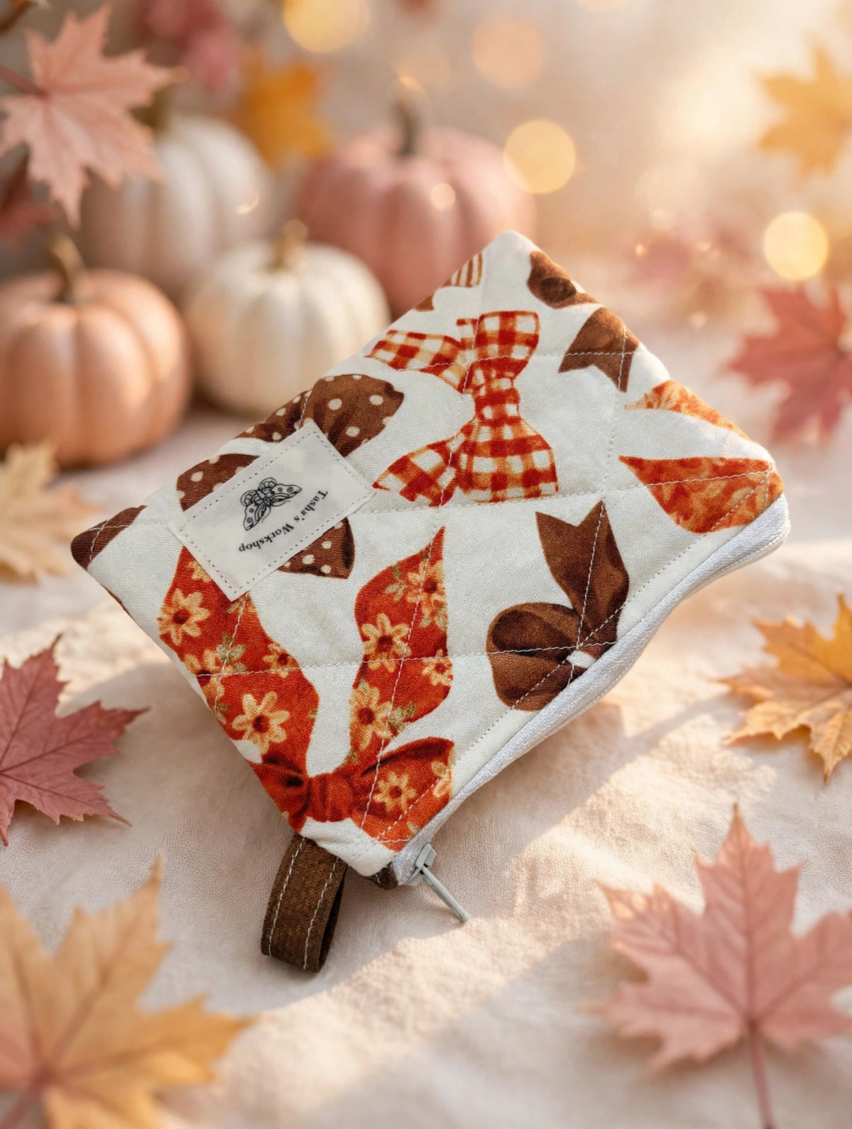 Fall Bow Quilted Keychain Wallet