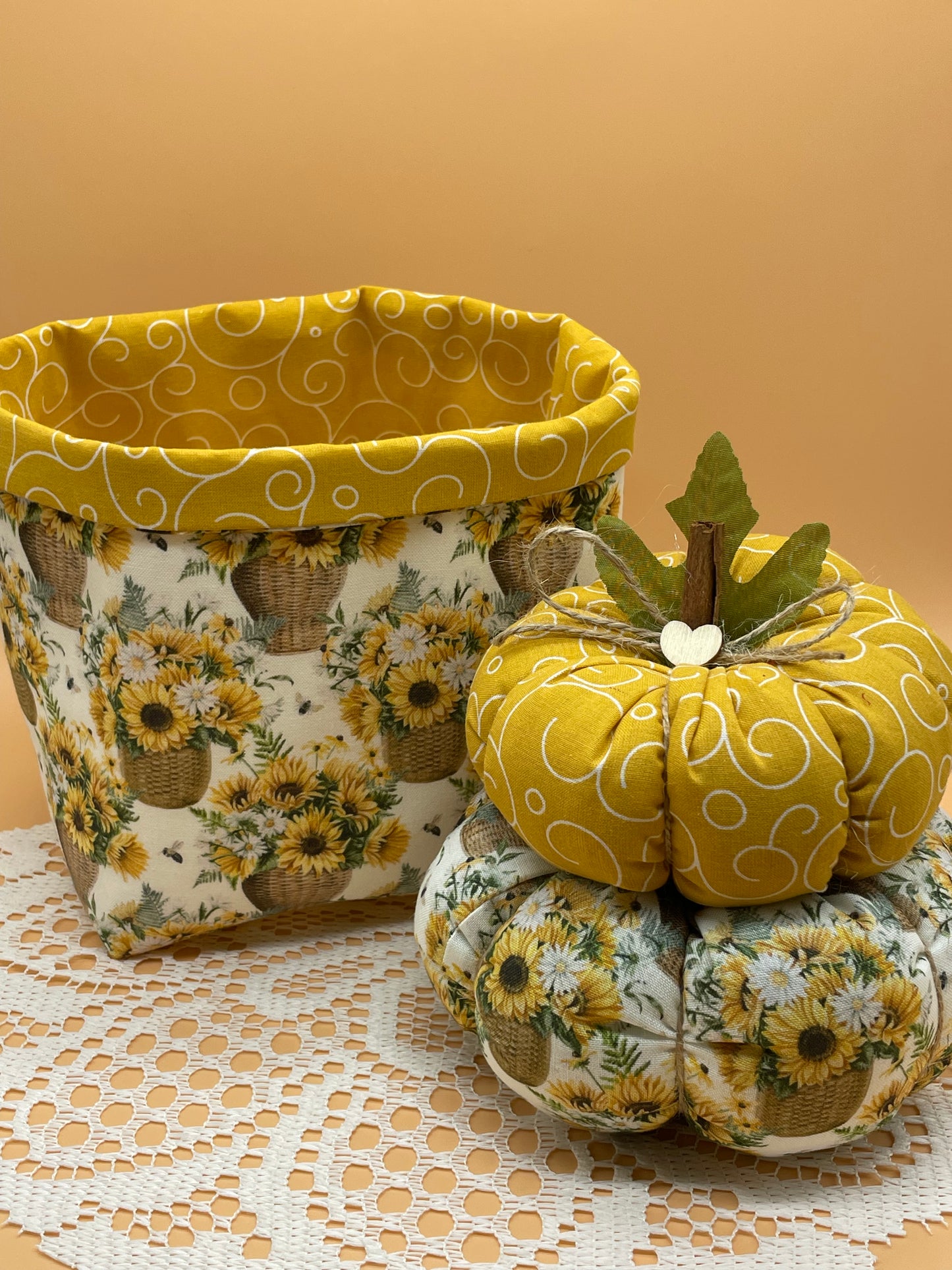 Handmade Fall Set Fabric Baskets and Pumpkin