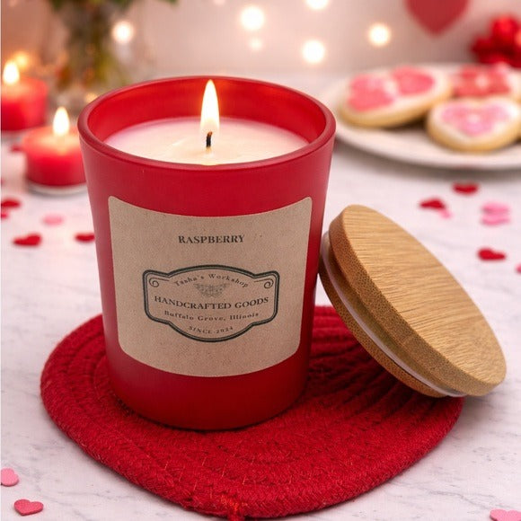 Raspberry Soy Wax Candle 7oz Hand-Poured Vegan Fruit Scented