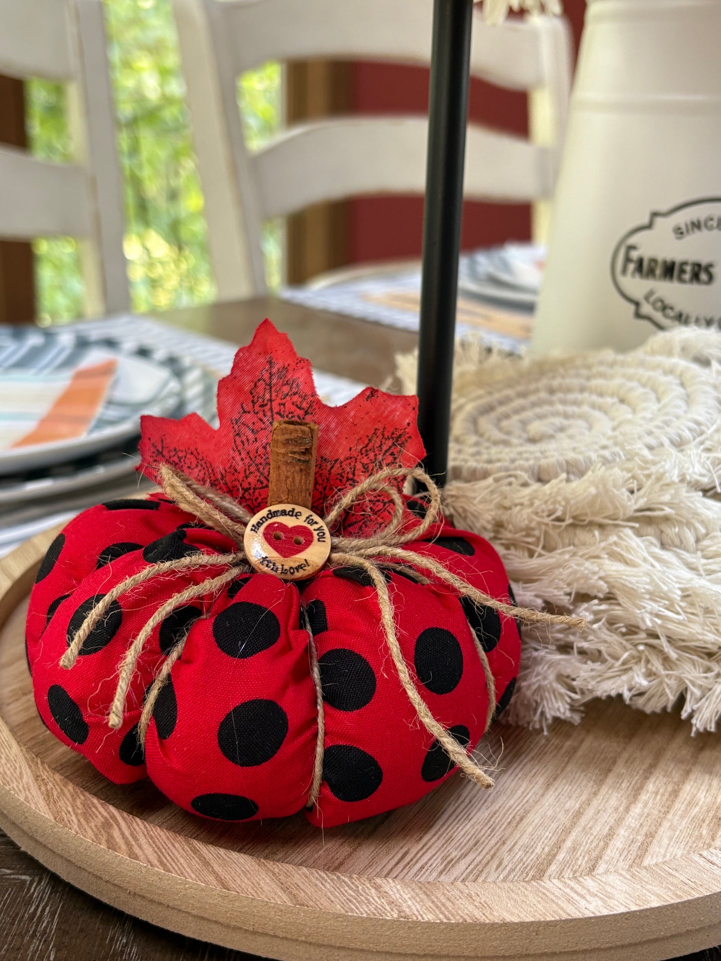 Hand Crafted Red White and Black Ladybug Pumpkin Decor