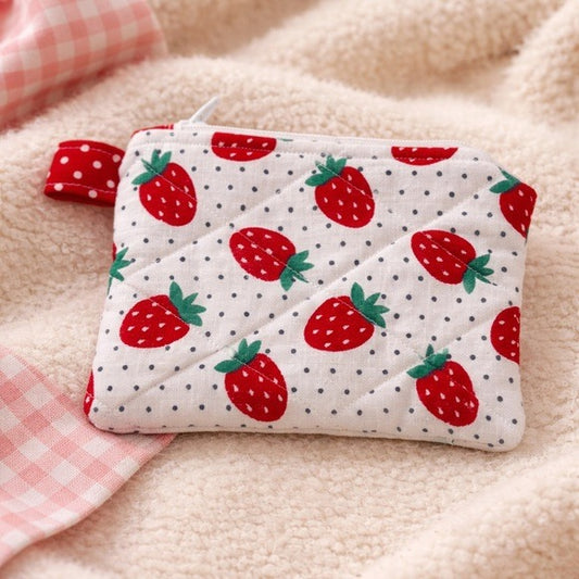 Strawberry Quilted Keychain Wallet