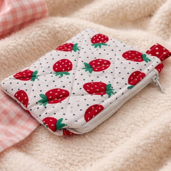 Strawberry Quilted Keychain Wallet