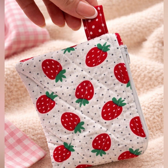 Strawberry Quilted Keychain Wallet