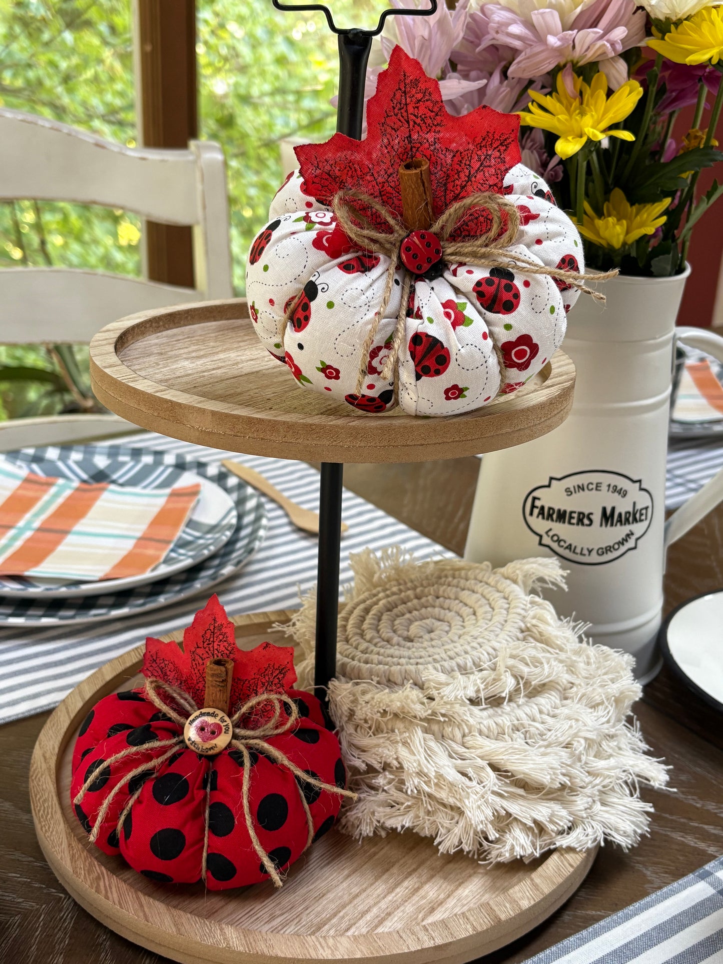 Hand Crafted Red White and Black Ladybug Pumpkin Decor