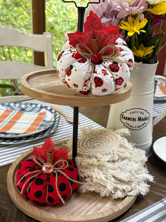 Hand Crafted Red White and Black Ladybug Pumpkin Decor