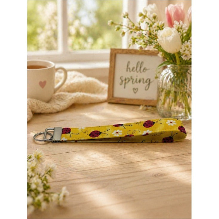 Ladybug Yellow Fabric Keychain Wristlet