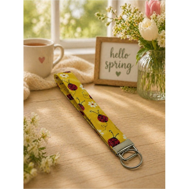 Ladybug Yellow Fabric Keychain Wristlet