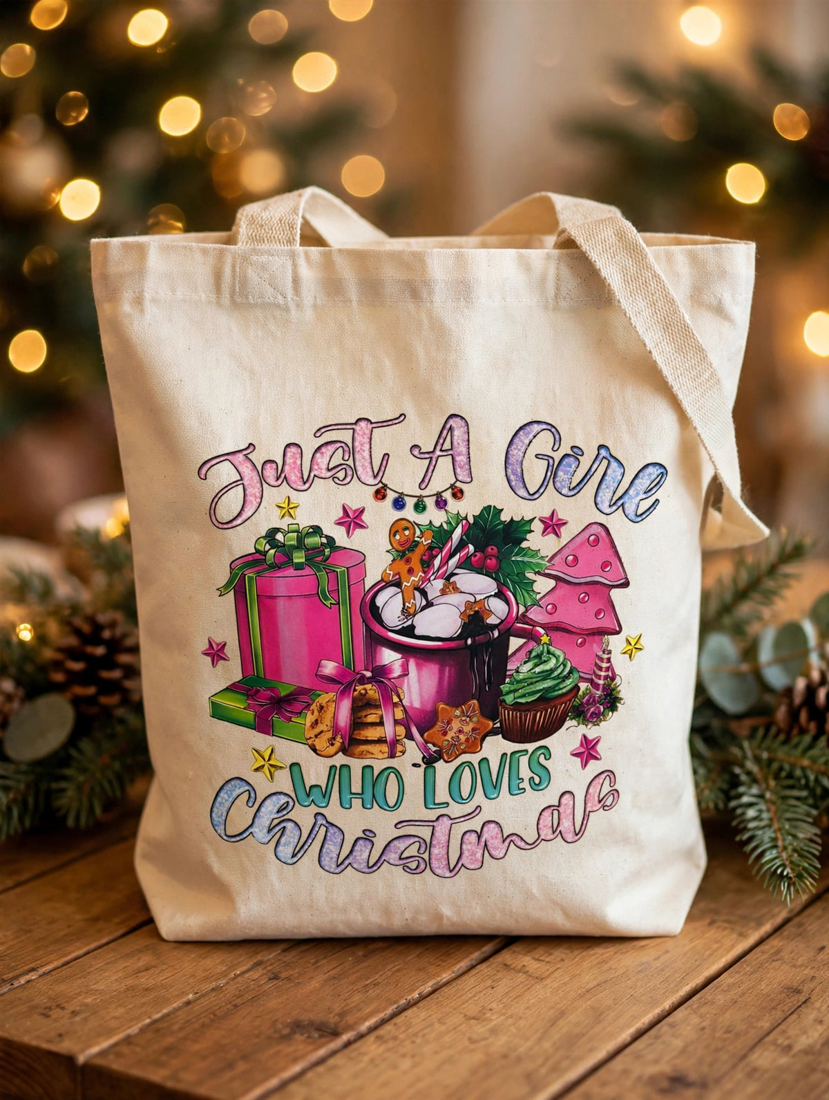 Christmas Canvas Tote Bag Organic Cotton
