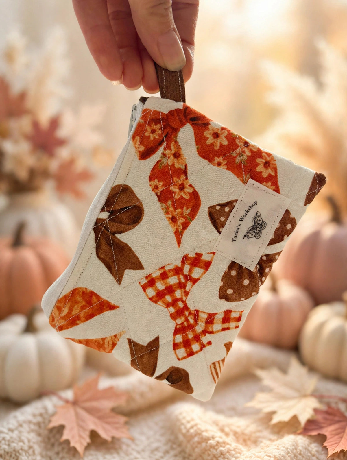 Fall Bow Quilted Keychain Wallet