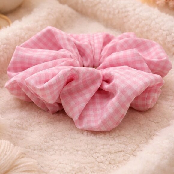 Pink Gingham Cotton XXL Scrunchie