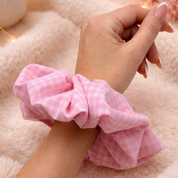 Pink Gingham Cotton XXL Scrunchie