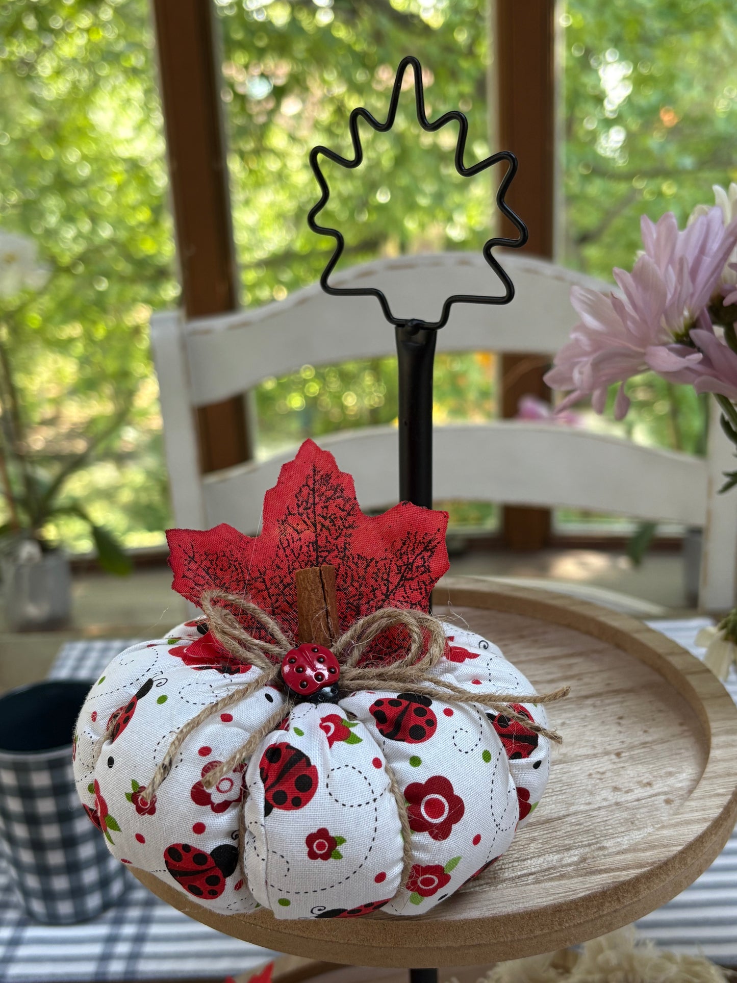 Hand Crafted Red White and Black Ladybug Pumpkin Decor