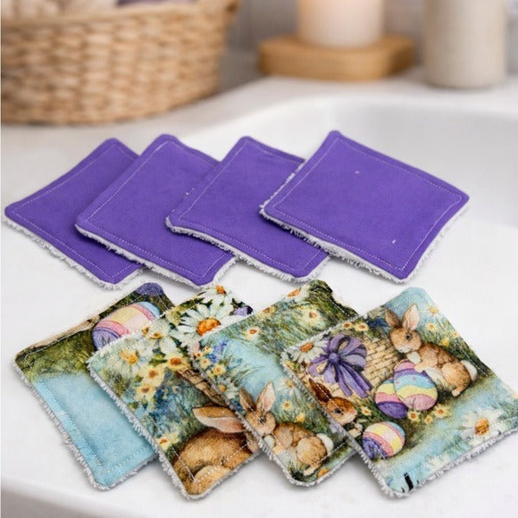 Easter Bunny and Purple Reusable Makeup Remover Pads Set of 8