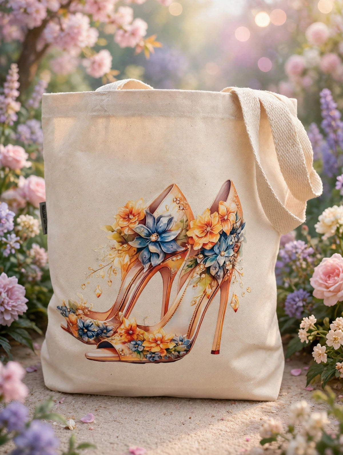 Floral Heels Canvas Tote Bag Organic Cotton