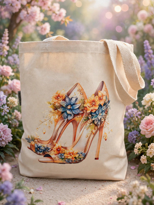 Floral Heels Canvas Tote Bag Organic Cotton