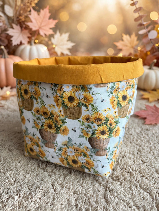 Sunflower Basket Print Fabric Basket