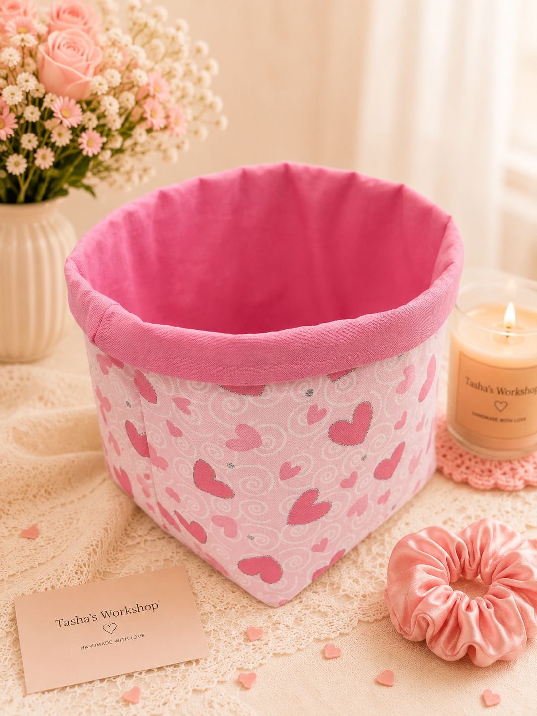 Pink Heart Gift Storage Basket