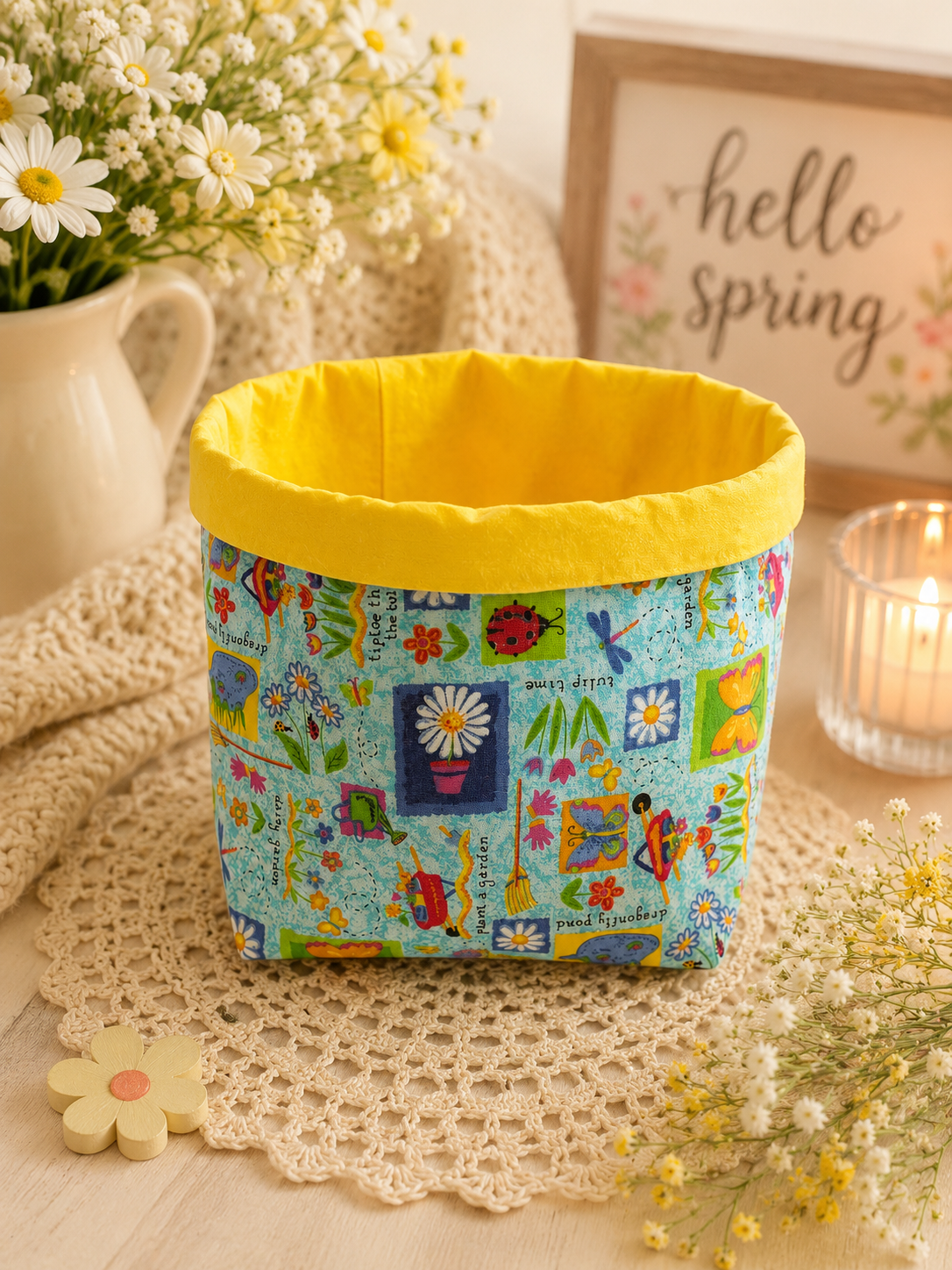 Nature Flower Themed Fabric Gift Storage Basket
