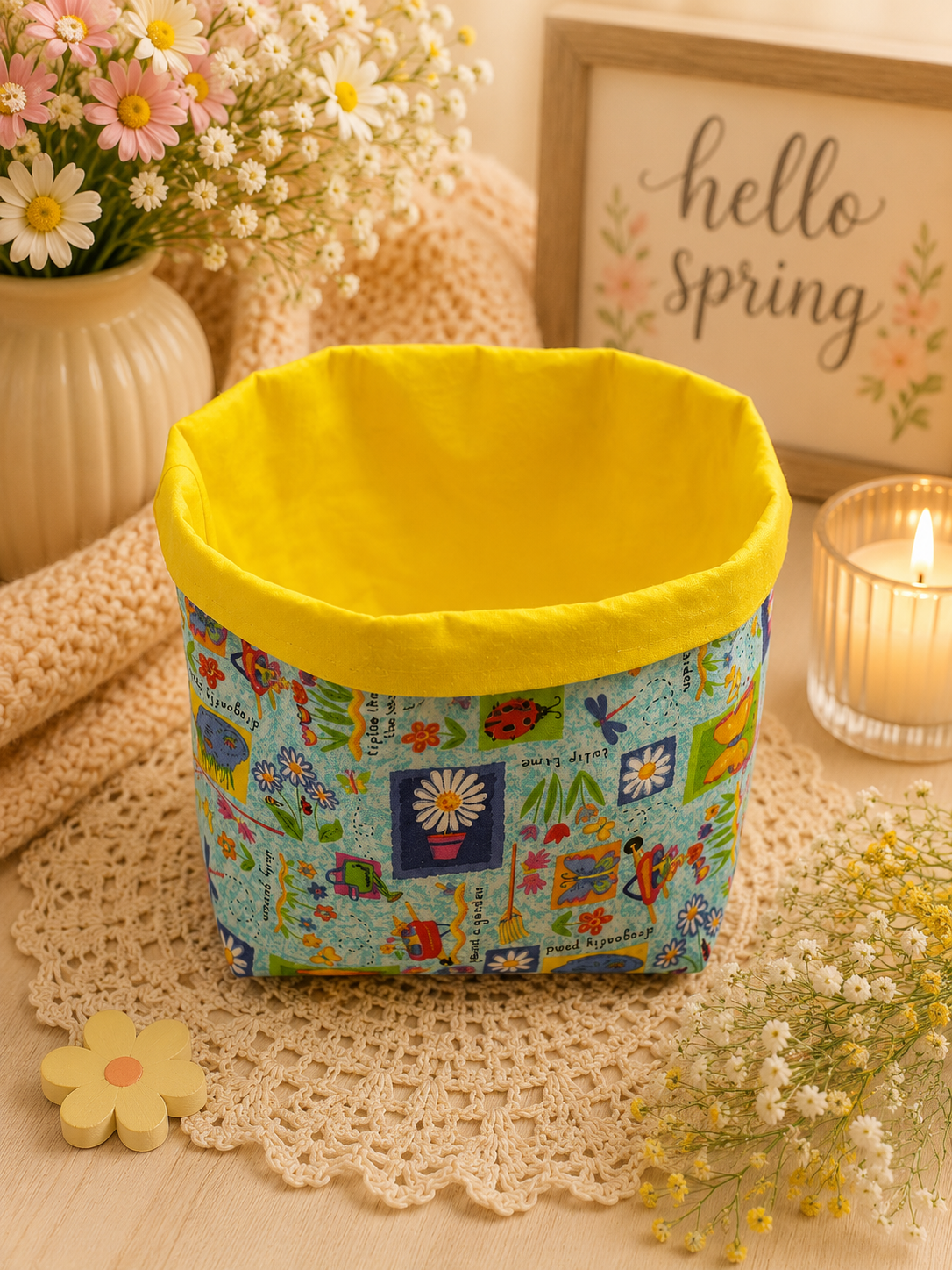 Nature Flower Themed Fabric Gift Storage Basket