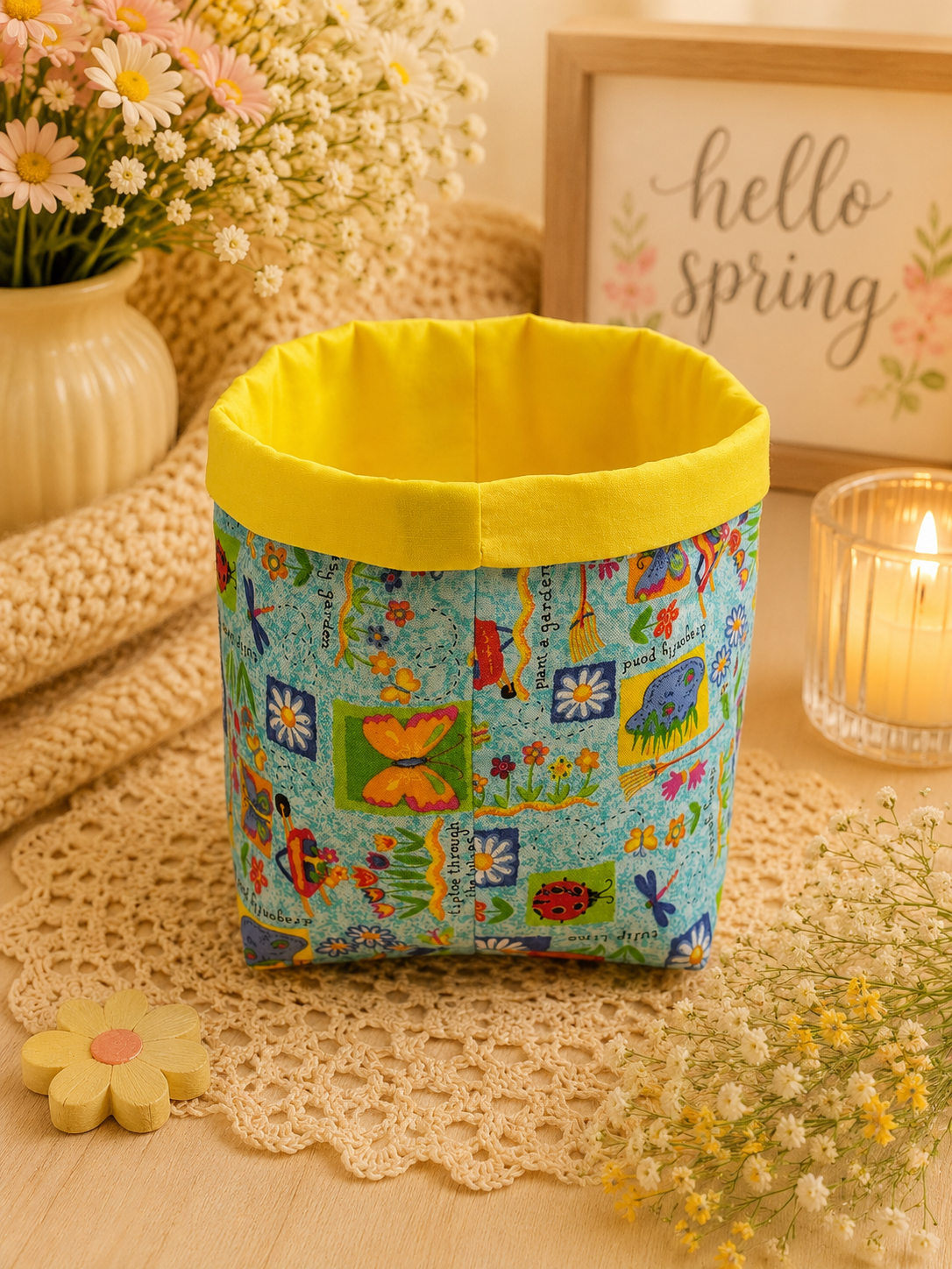 Nature Flower Themed Fabric Gift Storage Basket