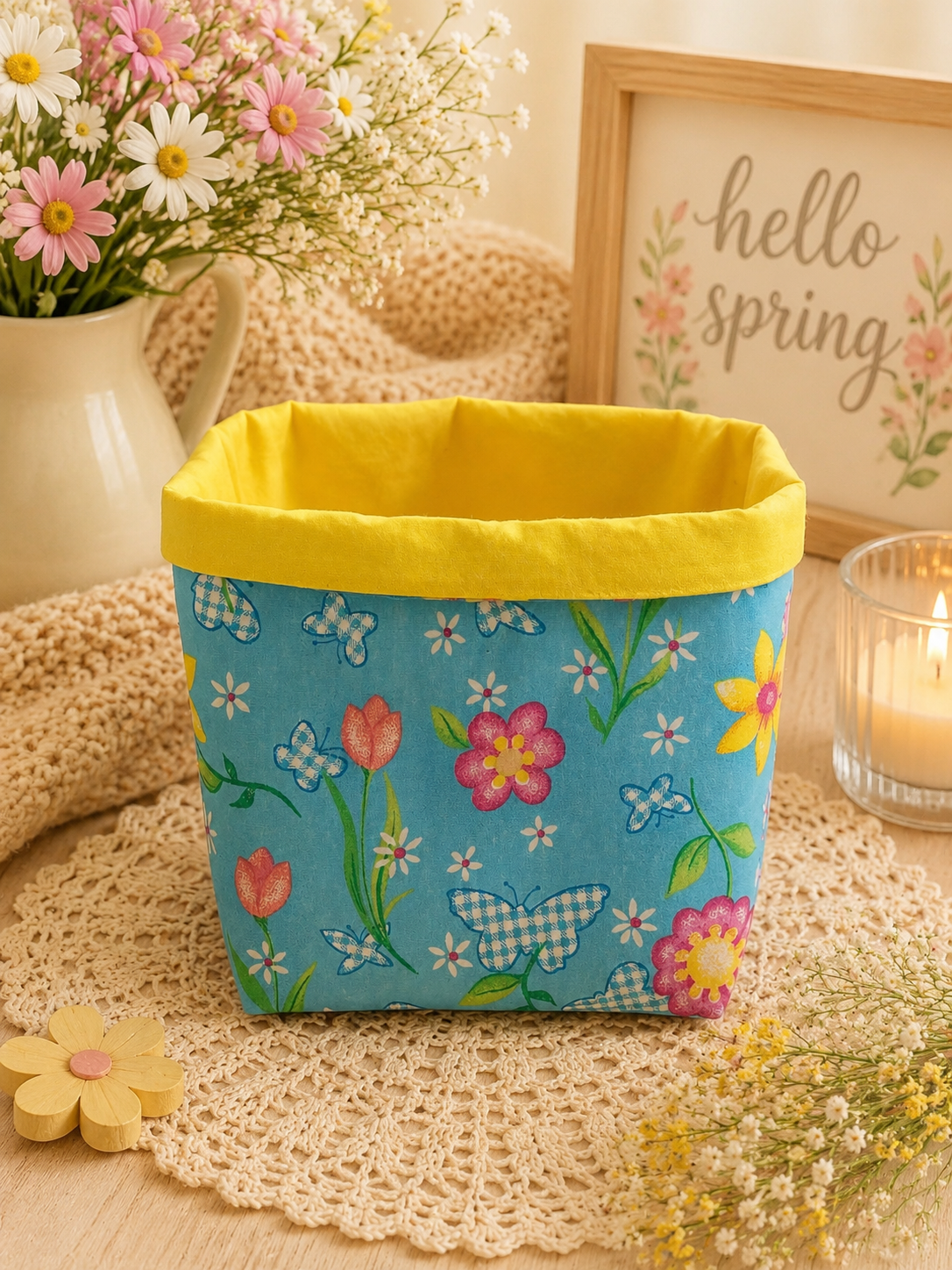 Flower Themed Fabric Gift Storage Basket