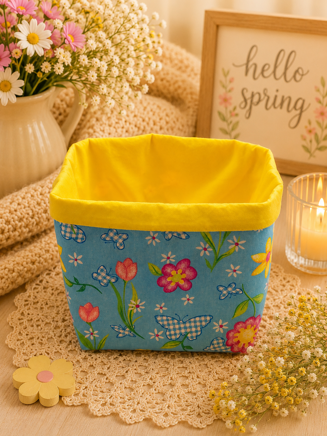 Flower Themed Fabric Gift Storage Basket
