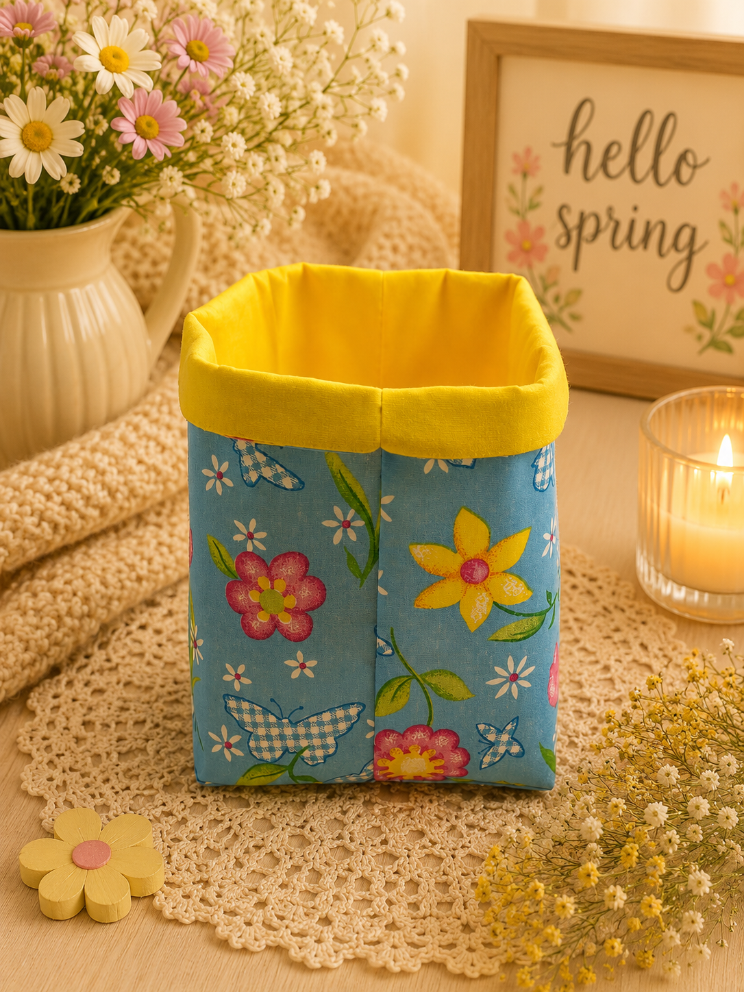 Flower Themed Fabric Gift Storage Basket