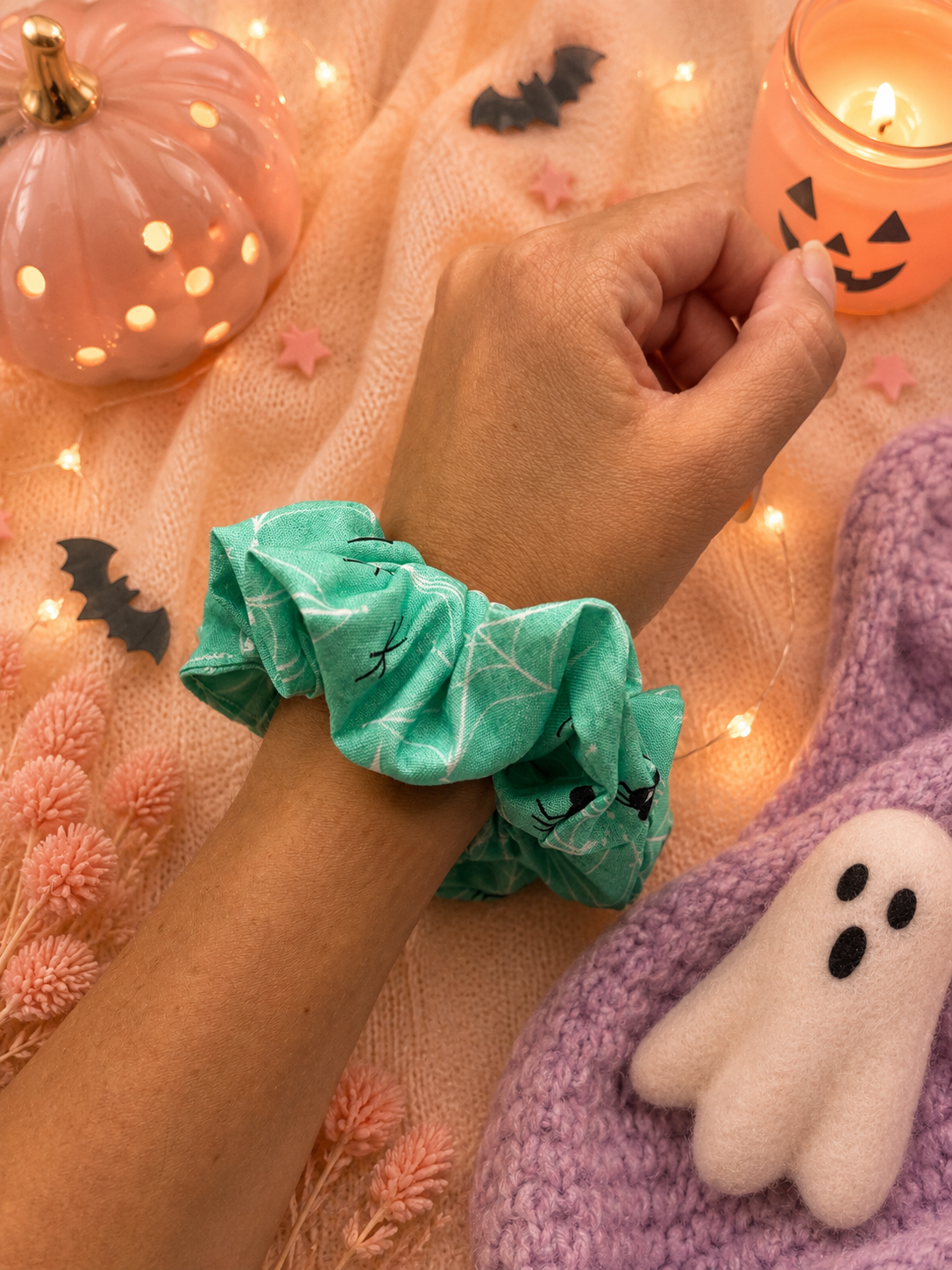 Halloween Turquoise Scrunchie